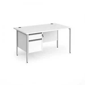 Image of Dams International Straight Desk with White MFC Top and Silver H-Frame Legs and 2 Lockable Drawer Pedestal Contract 25 1400 x 800 x 725mm