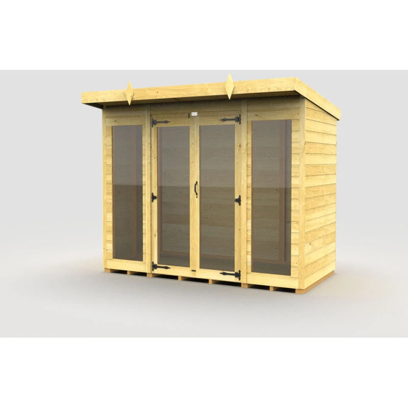 Image of Flat Pack Sheds DIY Sheds 8 x 4 Pent Summer House (Full Height Window), Brown 8X4PFHWSHFF