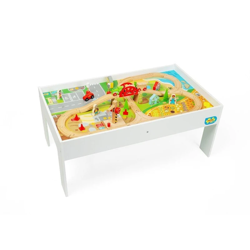 Image of Bigjigs Rail Wooden Train Set & Table, 50 Play Pieces Multicolor Unisex