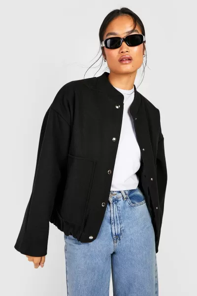 Image of Wool Look Oversized Bomber Jacket