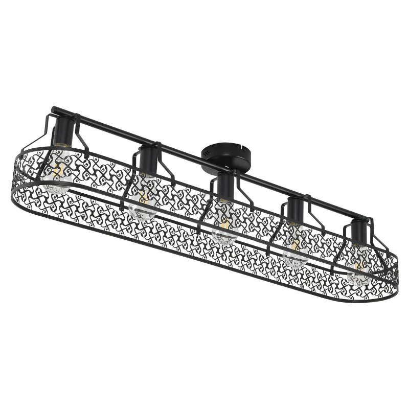 Image of 5-Light Black Dining Room Light Fixture, Farmhouse Flush Mount Ceiling Light, Industrial Kitchen Light Fixtures Ceiling Mount