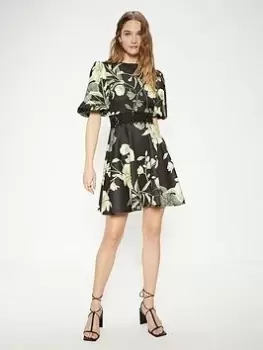 Image of Oasis Floral Printed Lace Trim Skater Dress - Green, Size 10, Women