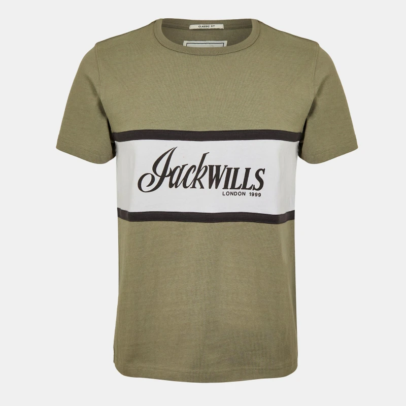 Image of Jack Wills Mens JW Colour Block Regular Fit T-Shirt Silver Sage male S