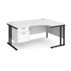 Image of Office Desk Right Hand Corner Desk 1600mm With Pedestal White Top With Black Frame 1200mm Depth Maestro 25 MC16ERP2KWH