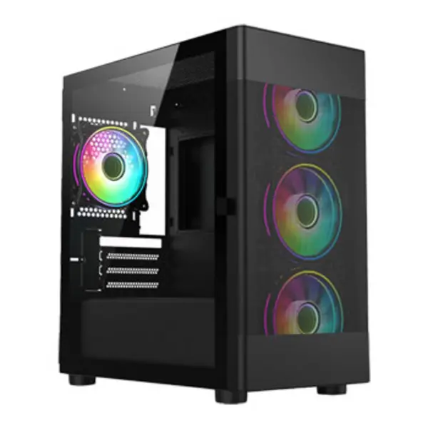 Image of Vida Zephyr Black ARGB Gaming Case w/ Glass Window Micro ATX 4x ARGB Fans Mesh Front