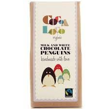 Image of Cocoa Loco Organic White & Milk Chocolate Penguins 110g