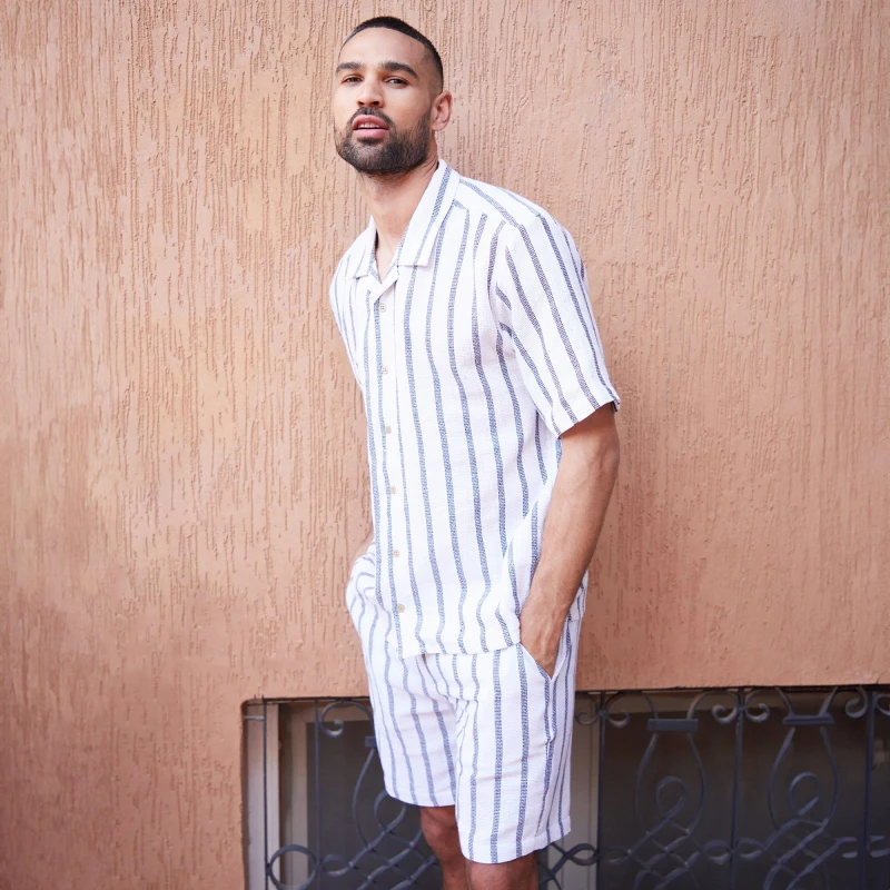 Image of Threadbare 'Moritz' Cotton Blend Stripe Shorts Cream