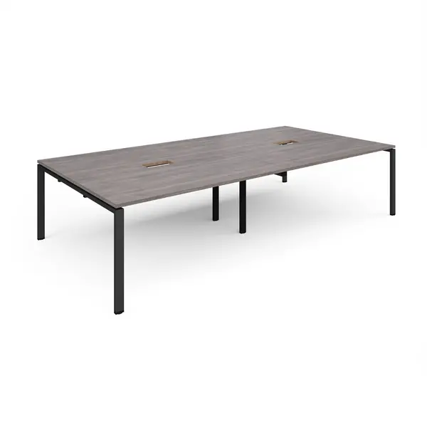 Image of Adapt Rectangular Office Boardroom Table with Power Module Cut Out - Grey Oak - Black Frame - W3200mm