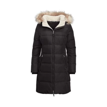 Image of Lauren by Ralph Lauren Fur Hooded Puffer Jacket - Black
