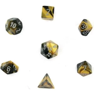 Image of Chessex Poly 7 Dice Set: Leaf Black Gold/silver