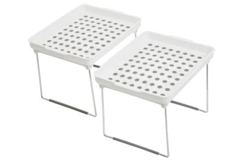 Image of Premier Housewares Durable Cabinet Racks, Stylish 2 Cabinet Racks For Kitchen, Adjustable Robust PP Racks For Kitchen Storage White
