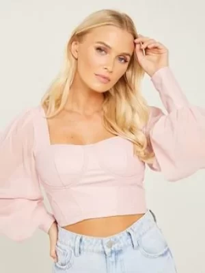 Image of Quiz Faux Leather Corset Crop Top, Black, Size 6, Women