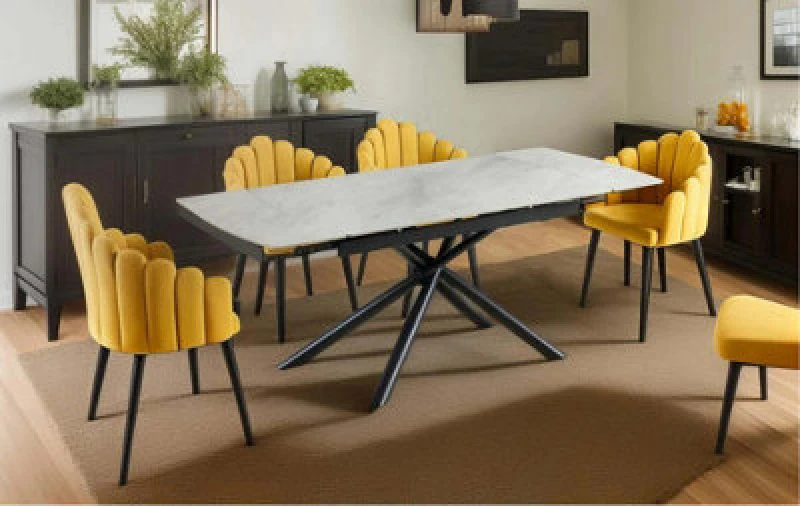 Image of Ds Living Kairo Marble Pattern Sintered Stone Dining Room Table