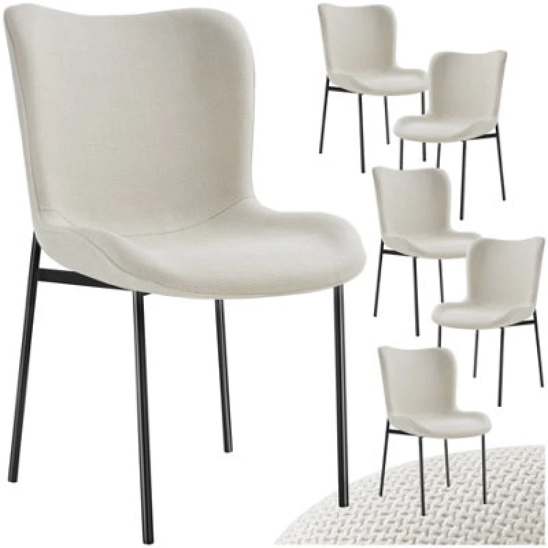 Image of Tectake Set Of 6 Dining Chair Tessa - Ergonomic High Backrest, Slim Steel Legs, Soft Fabric - Woven Fabric Off-White/black