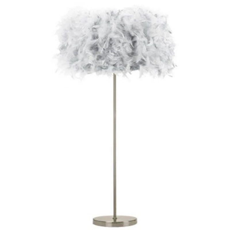 Image of Happy Homewares Modern And Chic Real Grey Feather Floor Lamp With Satin Nickel Base And Switch