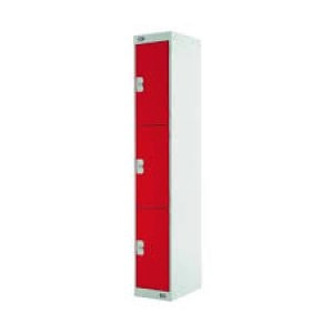 Image of Three Compartment Locker D300mm Red Door Dimensions H1800 x D300 x