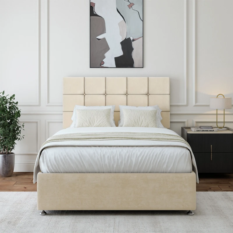 Image of Bedmaster Bedmaster Luxury Velvet 2 Drawer Divan Base And Square Headboard in Natural Size: Double Natural Double Unisex 7867867258769