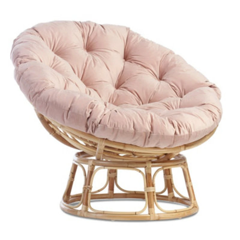 Image of Desser Indoor Natural Rattan Papasan Chair With Cushion - Adjustable Natural Cane Wicker Seat With UK Made Cushion In Velvet Blush