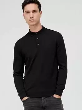 Image of BOSS Bono-l Longsleeve Knitted Polo Shirt, Black Size M Men