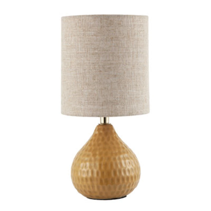Image of Happy Homewares Mustard Ceramic Gloss Table Lamp With Natural Oatmeal Linen Shade