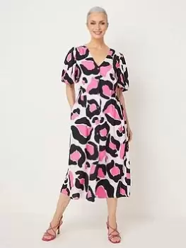 Image of Wallis Graphic Animal Print Button Down Midi Dress - Pink, Size 10, Women