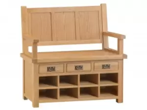 Image of Kenmore Waverley Oak 3 Drawer Storage Hallway Bench Assembled
