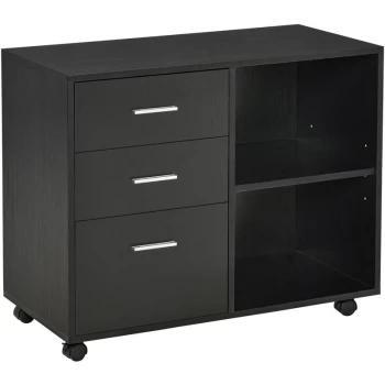 Image of Homcom - Freestanding Storage Cabinet w/ 3 Drawers 2 Shelves 4 Wheels Office Black