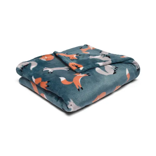 Image of Fusion Snug Foraging Fox 120cm x 150cm Throw Teal (Green)