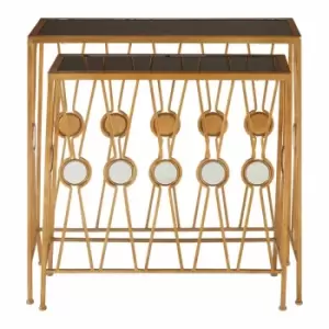 Image of Interiors By Ph Console Tables Black Glass / Gold Metal Set Of 2