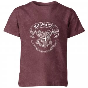 Image of Harry Potter Hogwarts Kids T-Shirt - Burgundy Acid Wash - 3-4 Years - Burgundy Acid Wash