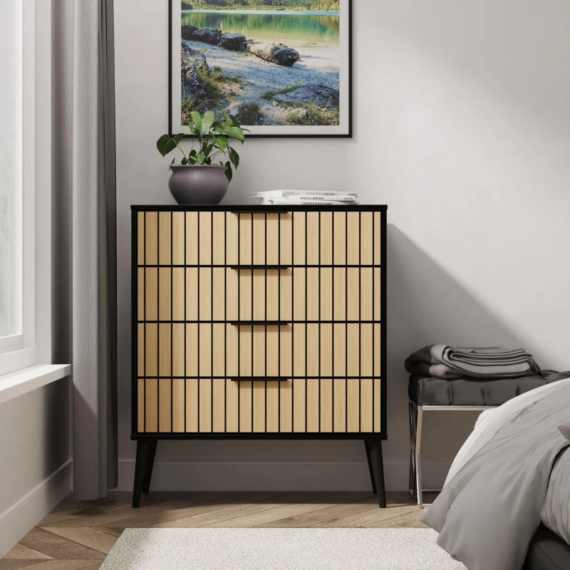 Image of Welcome Furniture Fiji 4 Drawer Chest - Ready Assembled Slatted Oak & B unisex Medium