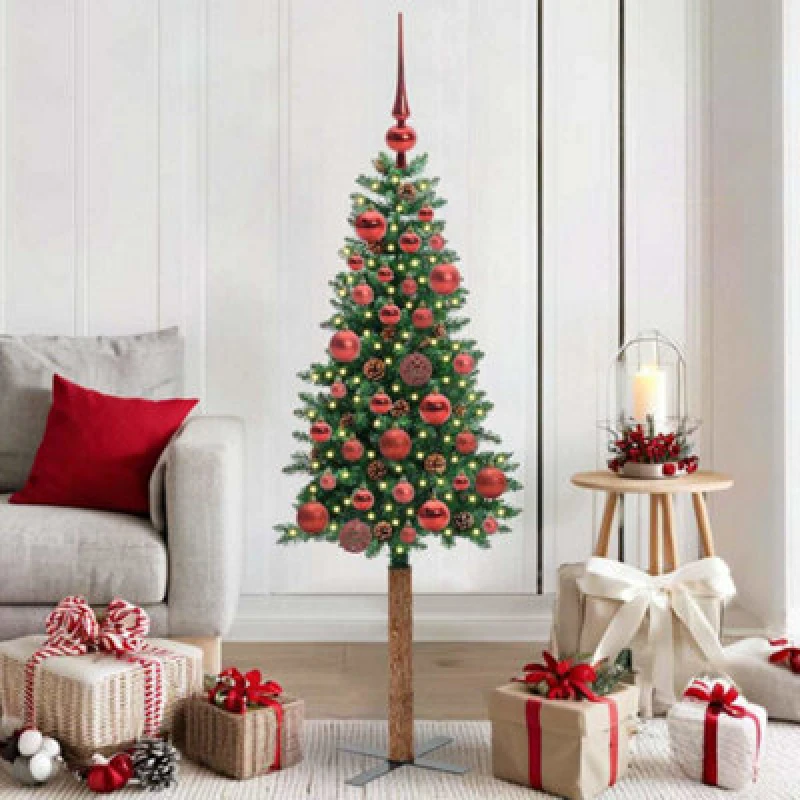 Image of Vidaxl Slim Christmas Tree Green 150 Cm Pvc And Solid Pine Wood