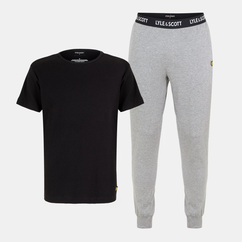 Image of Lyle and Scott Mens Short-Sleeve Pyjama Set Black/Grey male L