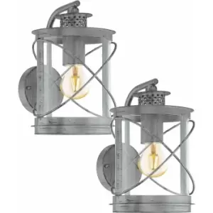 Image of Loops - 2 pack IP44 Outdoor Wall Light Antique Silver & Glass Loop Lantern 60W E27