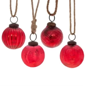 Image of Red Crackle Glass Bauble (Set of 4)