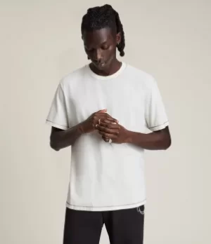 Image of AllSaints Mens Beamer Crew T-Shirt, Cloudy White, Size: S