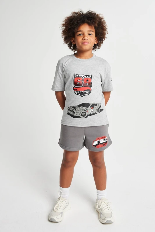 Image of Brand Threads Hot Wheels T-Shirt & Shorts Set in Grey Size: 5-6 Years Grey Unisex 5-6 Years