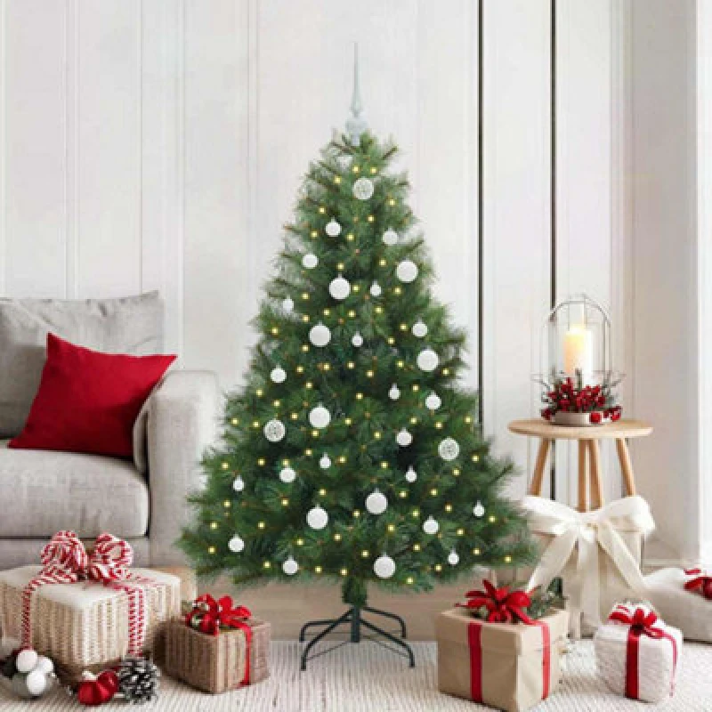 Image of vidaXL Artificial Christmas Tree with 150 LEDs, White Balls Green 150 x 94cm PE and PVC, Green 3397773