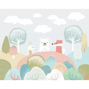 Image of Woodland Friends Grey Wall Mural - 3m x 2.4m