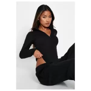 Image of I Saw It First Cotton Rib High Neck Long Sleeve Zip Front Bodysuit - Black