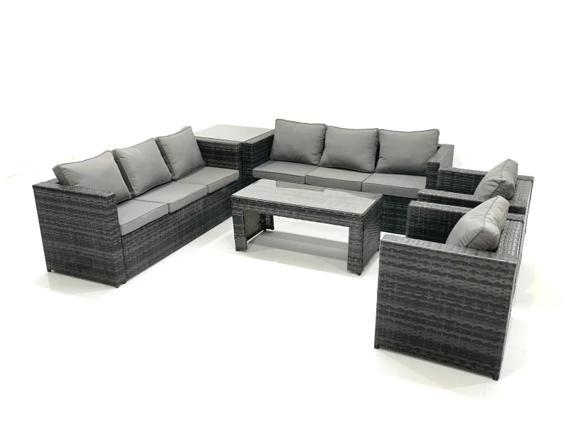 Image of Fimous Rattan Garden Furniture Sofa Set with Coffee table Armchair Side Table Dark Grey Mixed Dark Grey