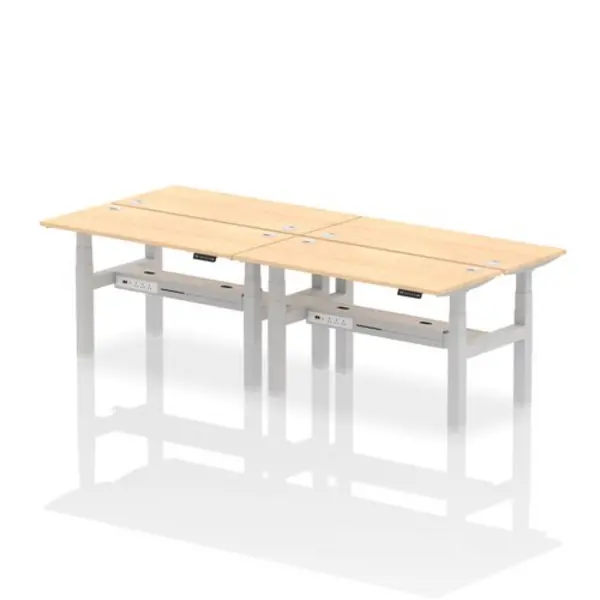 Image of Air Air Back-to-Back 1400 x 600mm Height Adjustable 4 Person Bench Desk Maple Top with Cable Ports Silver Frame HASCP4P14600MPES