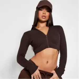 Image of I Saw It First Rib V Neck Crop Top - Brown