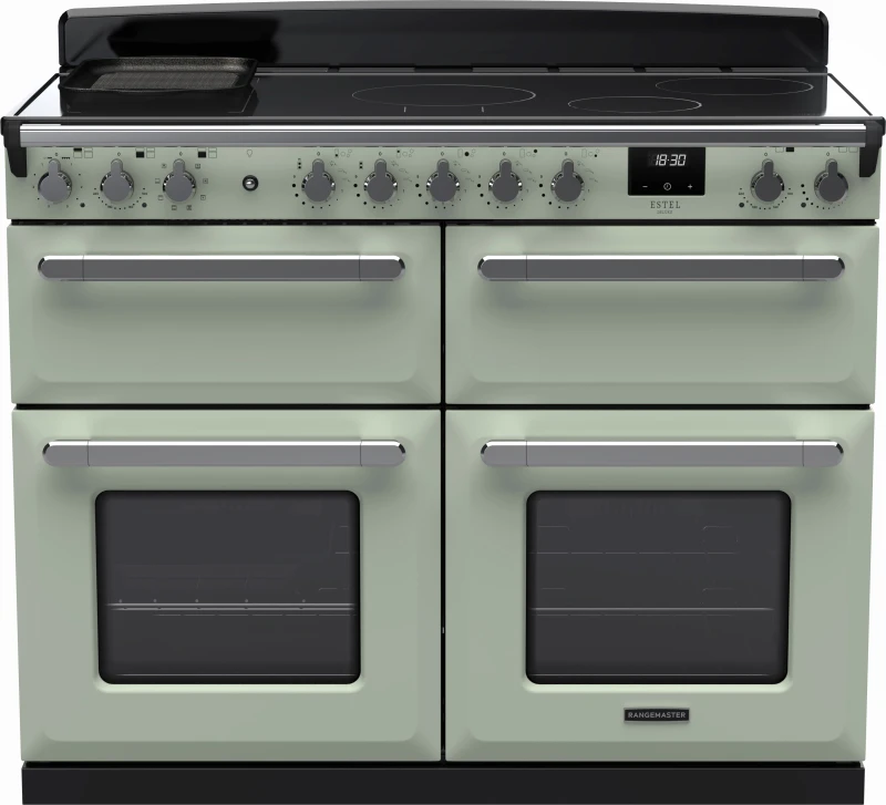 Image of Rangemaster Estel Deluxe ESDLB110EIPMNT/CM1 110cm wide Electric Range Cooker with Induction Hob - Mint / Chrome - A Rated