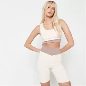 Image of Missguided MSGD Sports Cross Waist Colourblock Gym Cycling Shorts - Beige
