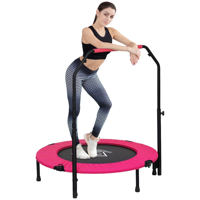 Image of HOMCOM HOMCOM 40" Foldable Mini Fitness Trampoline w/ Foam Handle, Pink