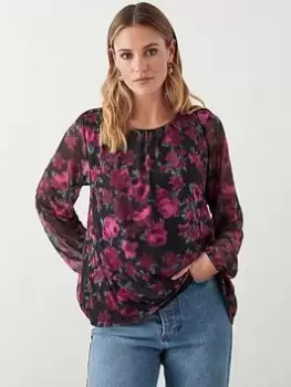 Image of Dorothy Perkins Abstract Floral Mesh Pleated Top - Pink, Size S, Women