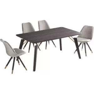 Image of 5 Pieces Life Interiors Sofia Cosmo Dining Set - a Black Rectangular Dining Table and Set of 4 Dark Grey Dining Chairs - Dark Grey