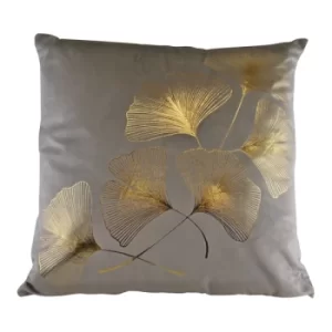 Image of Scatter Cushion With Gold Lotus Leaf Design In Silver Grey