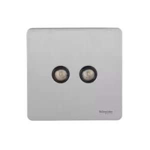 Image of Schneider USFP Twin Coaxial Socket Black Insert Stainless Steel - GU7420BSS